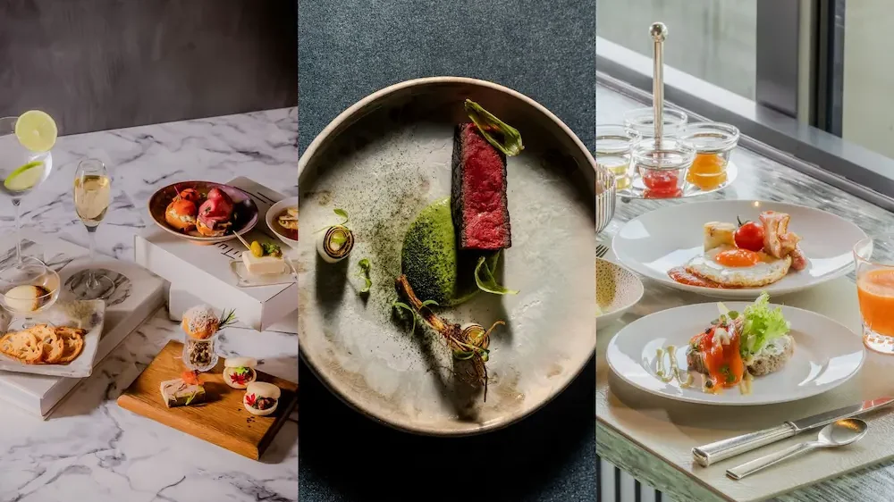 MUNI Inclusive Collection|季節の料理イメージ 季節の前菜、メインディッシュ、朝食を並べた MUNI Inclusive Collection の料理イメージ